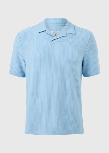 Blue Textured Knitted Polo Shirt