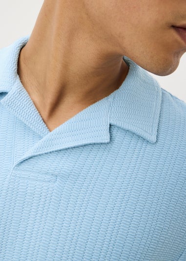 Blue Textured Knitted Polo Shirt
