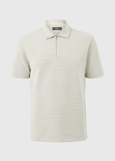 Ecru Diamond Jacquard Zip Polo Shirt