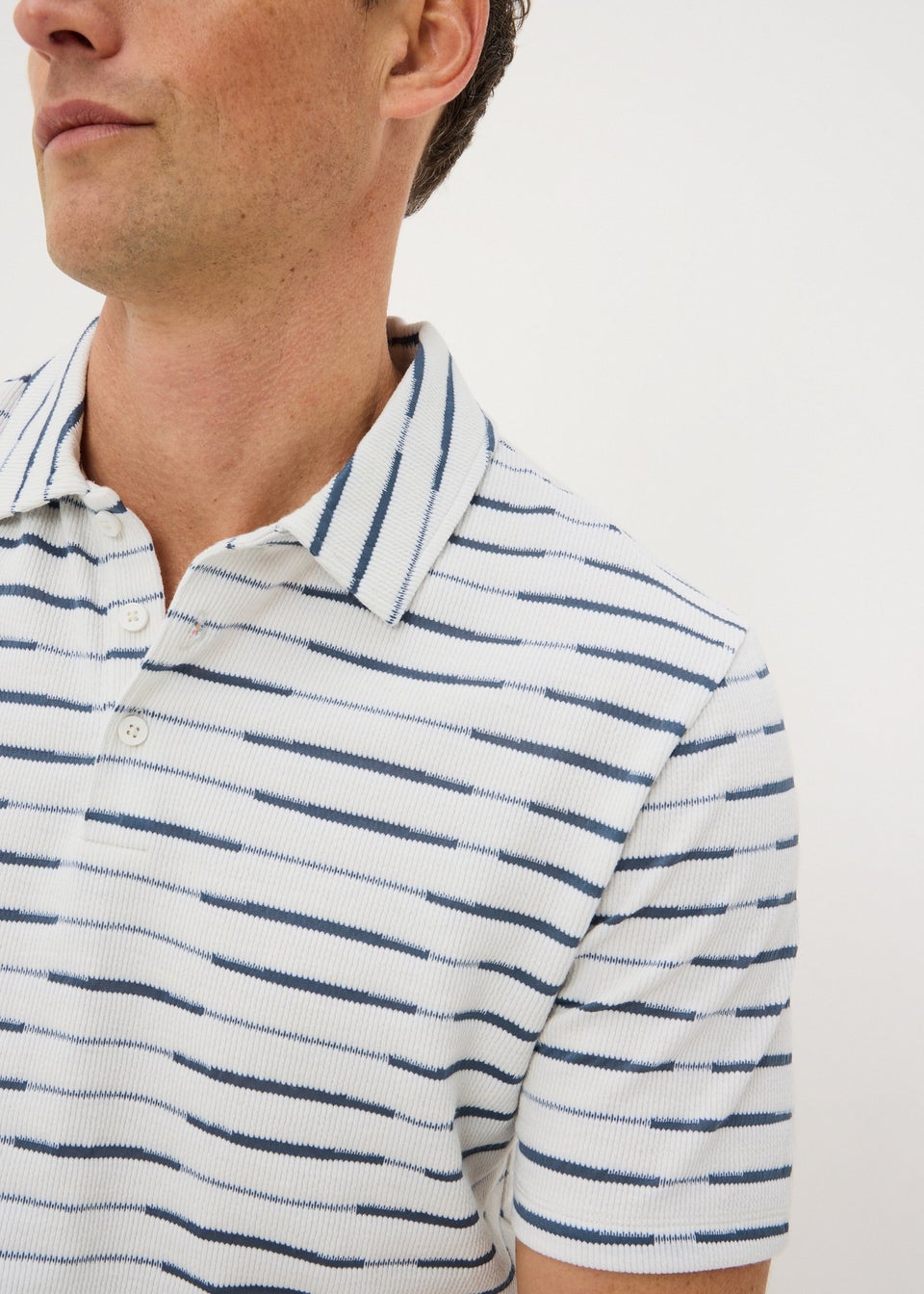 Navy Stripe Textured Polo Shirt