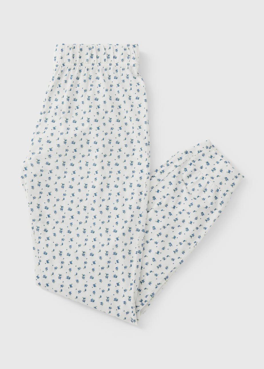 White Floral Cuffed Pyjama Bottoms