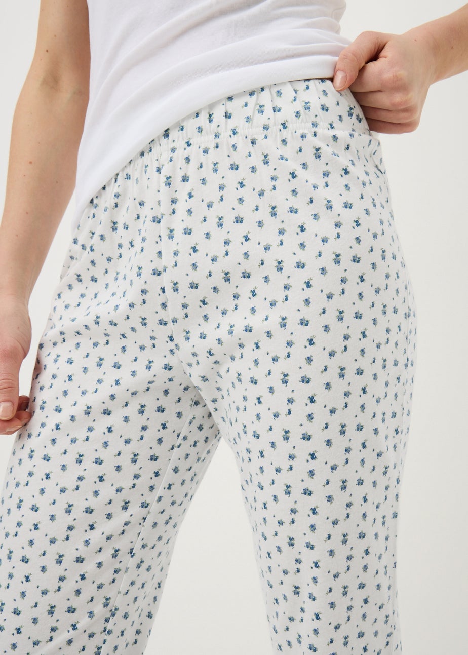 White Floral Cuffed Pyjama Bottoms