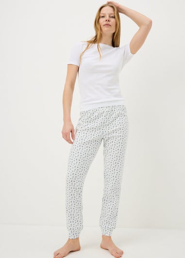 White Floral Cuffed Pyjama Bottoms