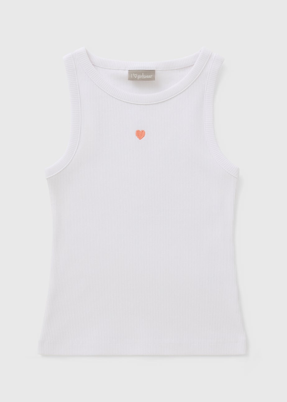 Girls White Heart Vest (7-15yrs)