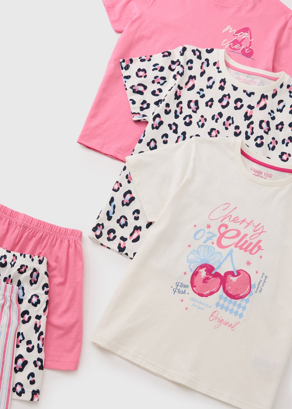 3 Pack Girls Pink Cherry Short Pyjama Set (7-13yrs)