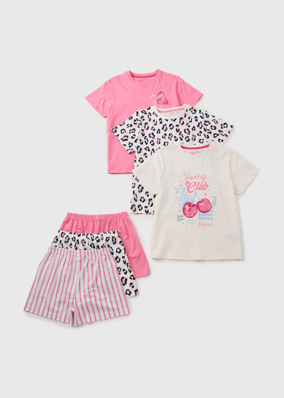 3 Pack Girls Pink Cherry Short Pyjama Set (7-13yrs)