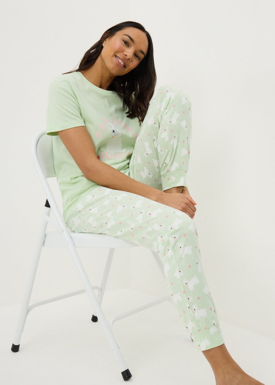 Green Westie Dog Cuffed Pyjama Set