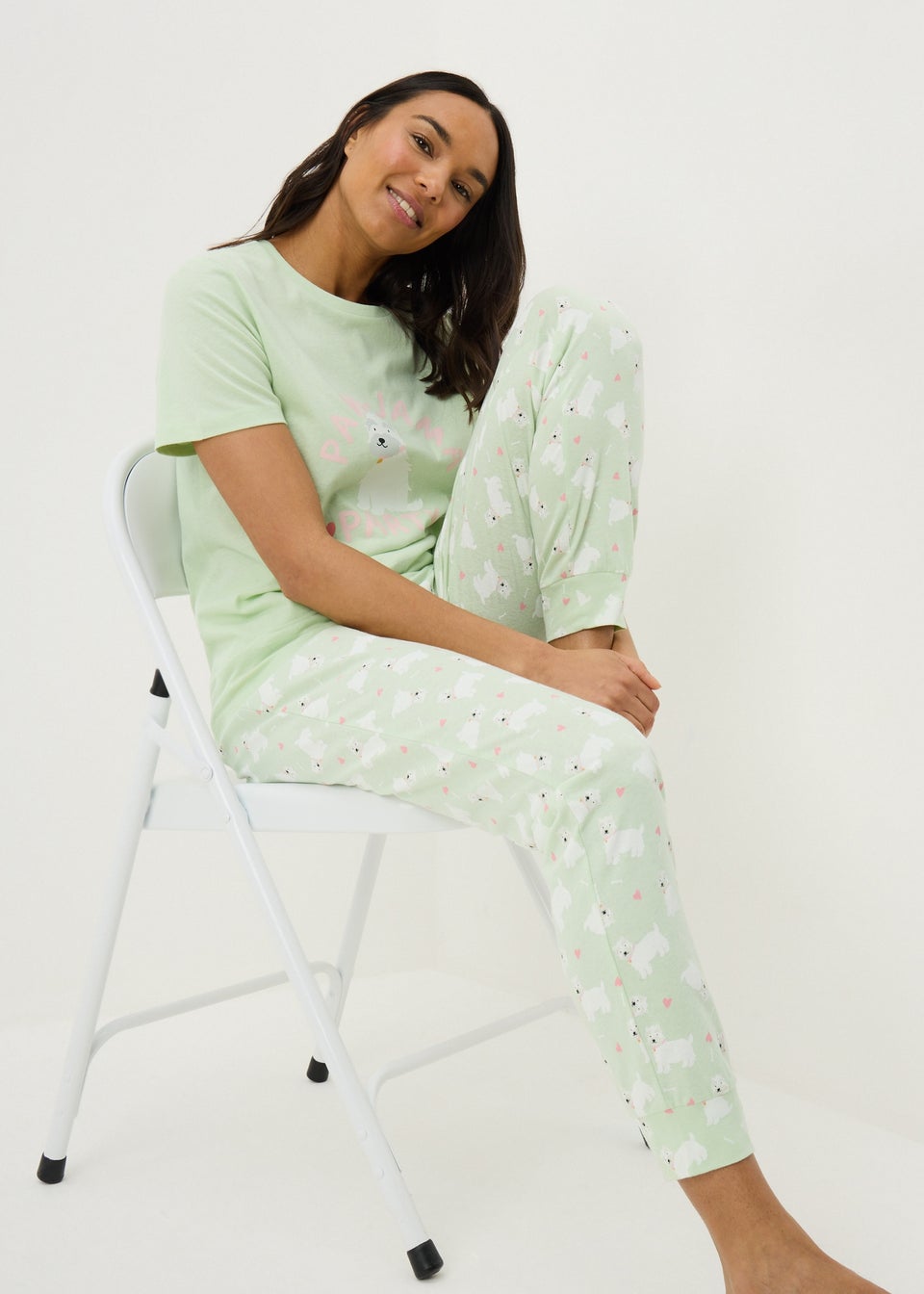 Green Westie Dog Cuffed Pyjama Set
