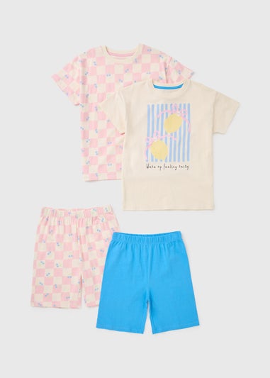 2 Pack Girls Multicolour Lemon Short Pyjama Set (1-13yrs)