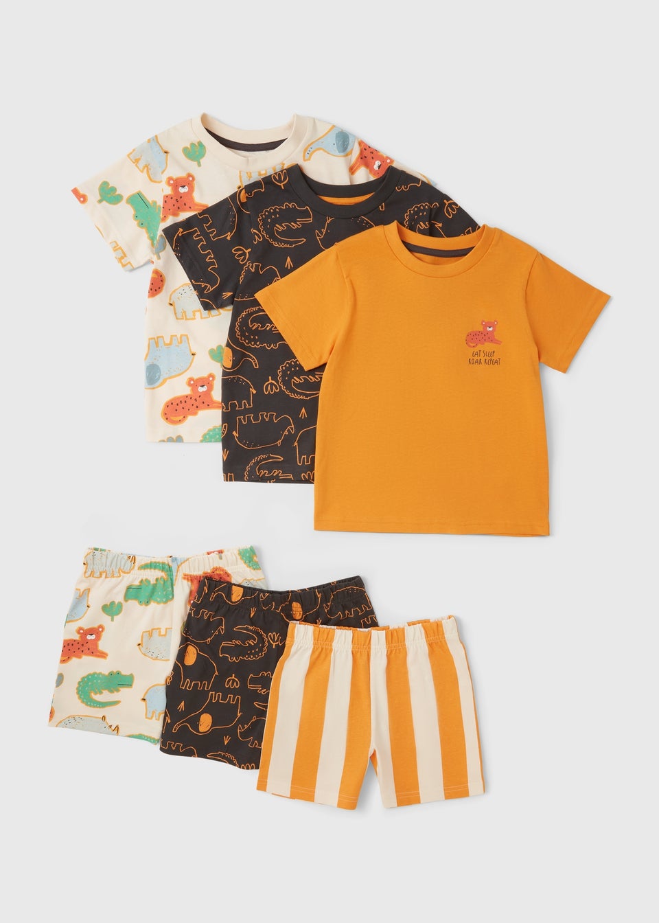 3 Pack Boys Orange Safari Short Pyjama Set (1-7yrs)