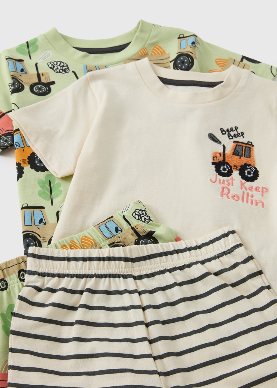 2 Pack Boys Green Tractor Short Pyjamas (1-7yrs)
