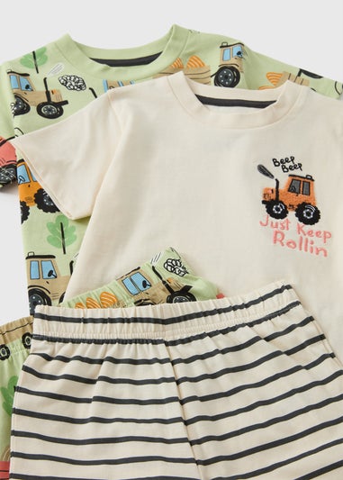 2 Pack Boys Green Tractor Short Pyjamas (1-7yrs)
