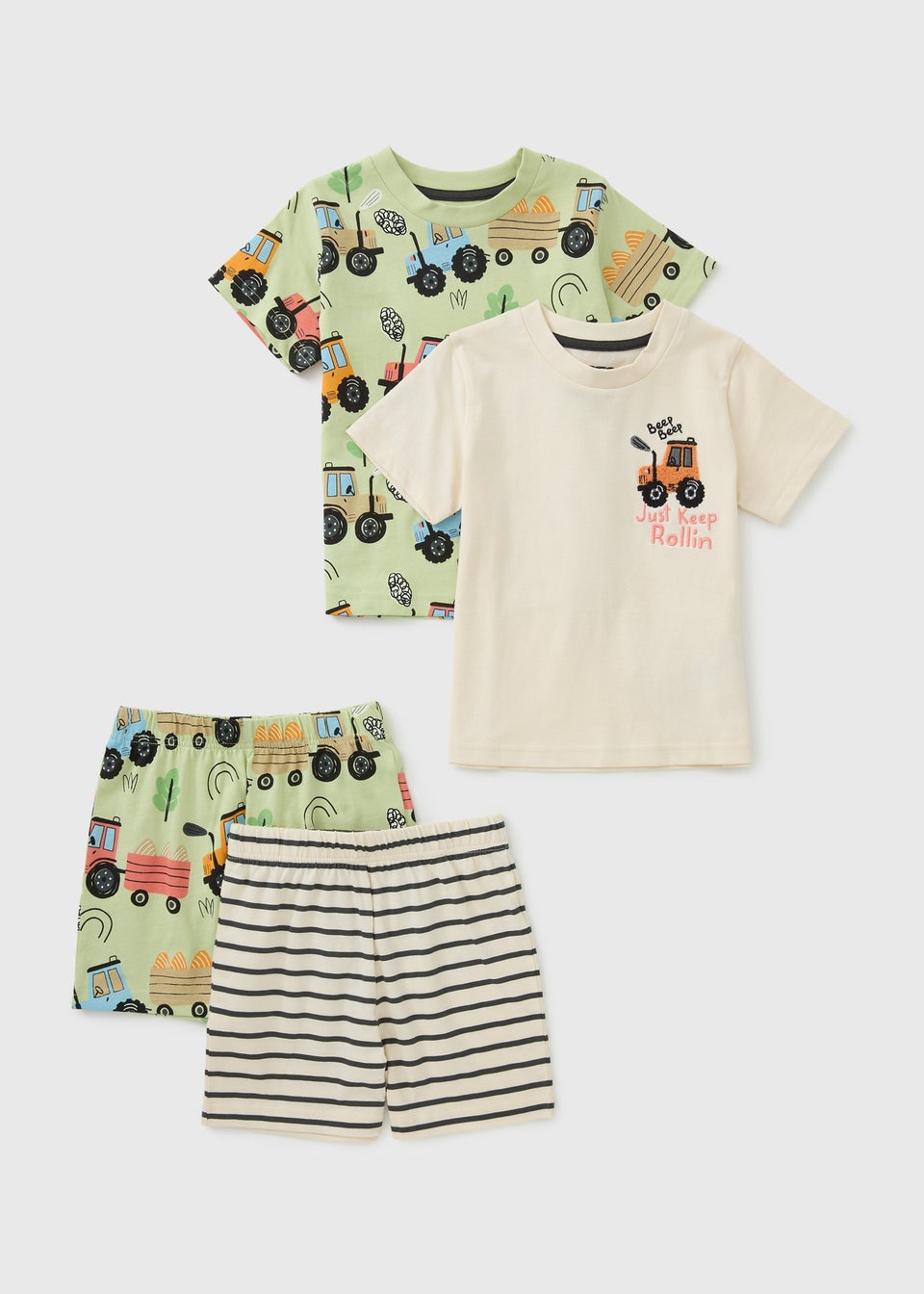 2 Pack Boys Green Tractor Short Pyjamas (1-7yrs)