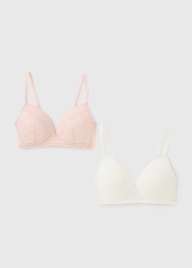 2 Pack Cream & Pink Non Wired Bras
