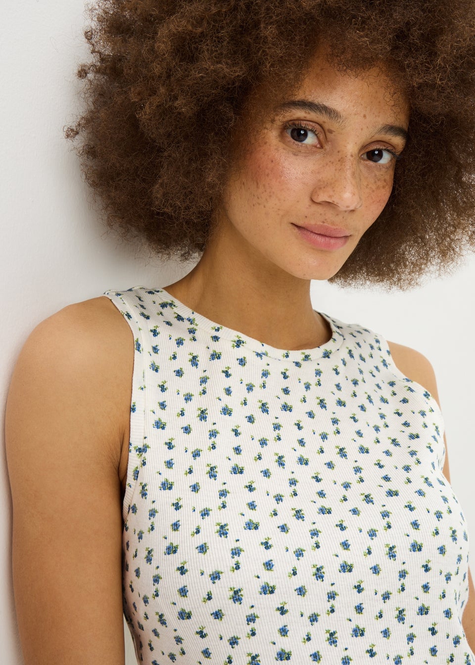 White Vintage Floral Pyjama Vest Top