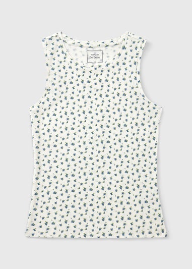 White Vintage Floral Pyjama Vest Top