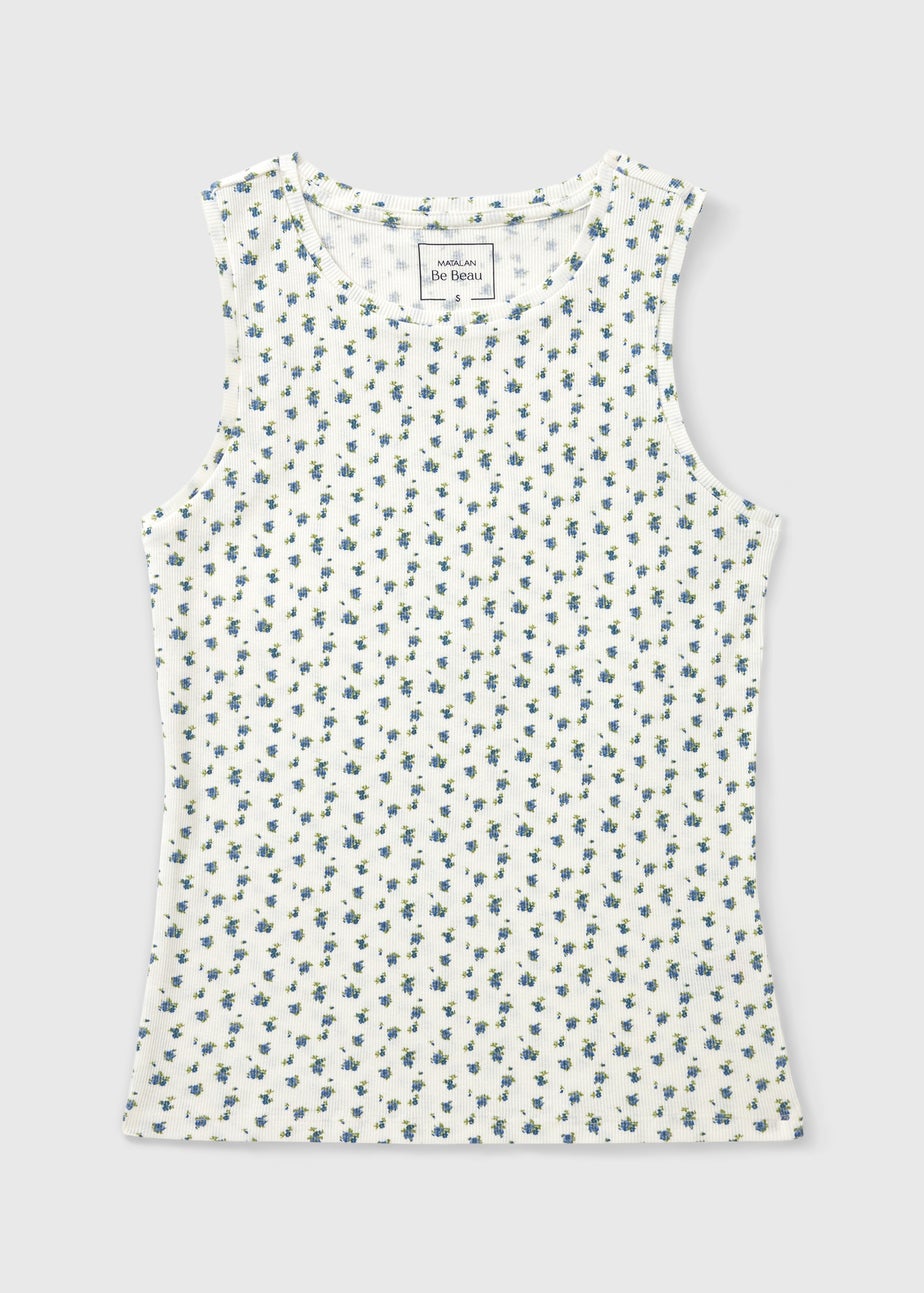 White Vintage Floral Pyjama Vest Top