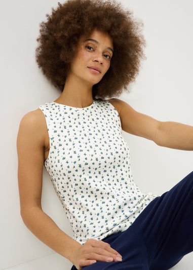 White Vintage Floral Pyjama Vest Top