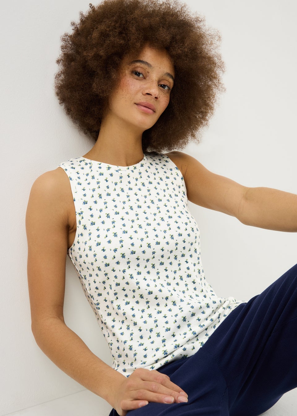 White Vintage Floral Pyjama Vest Top