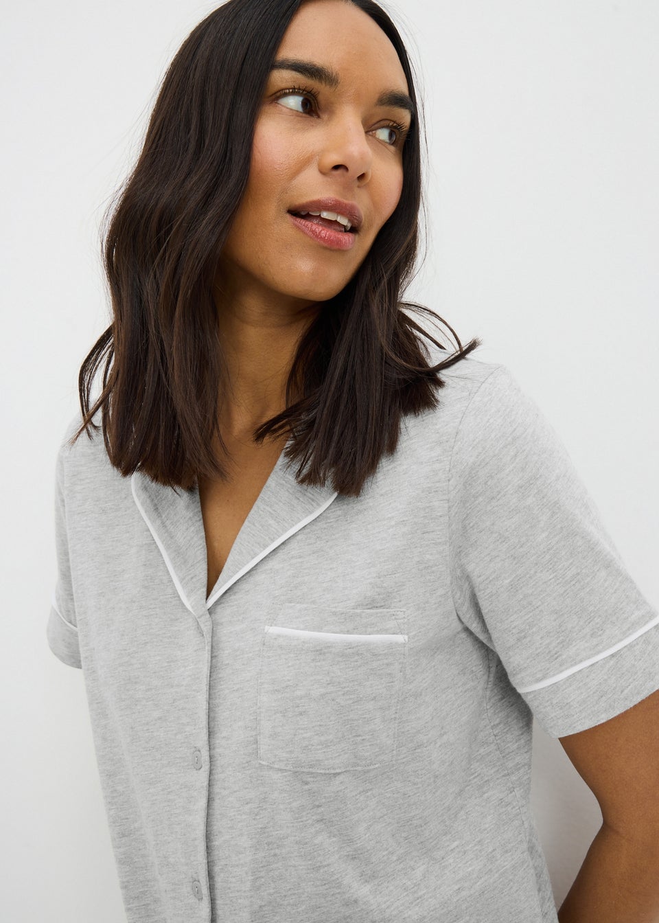 Grey Traditional Short Sleeve Pyjama Set