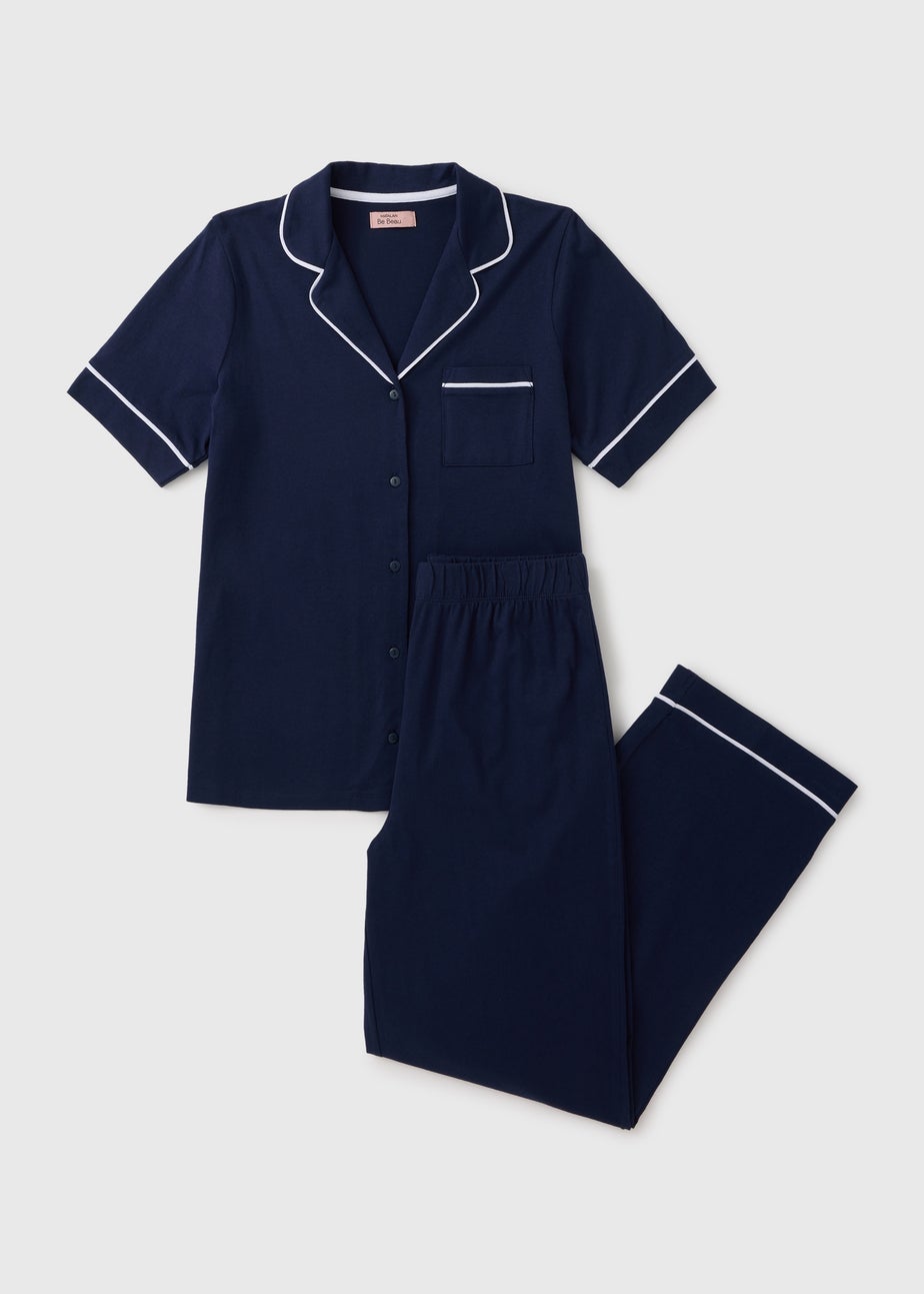 Navy Short Sleeve Traditional Pyjama Set