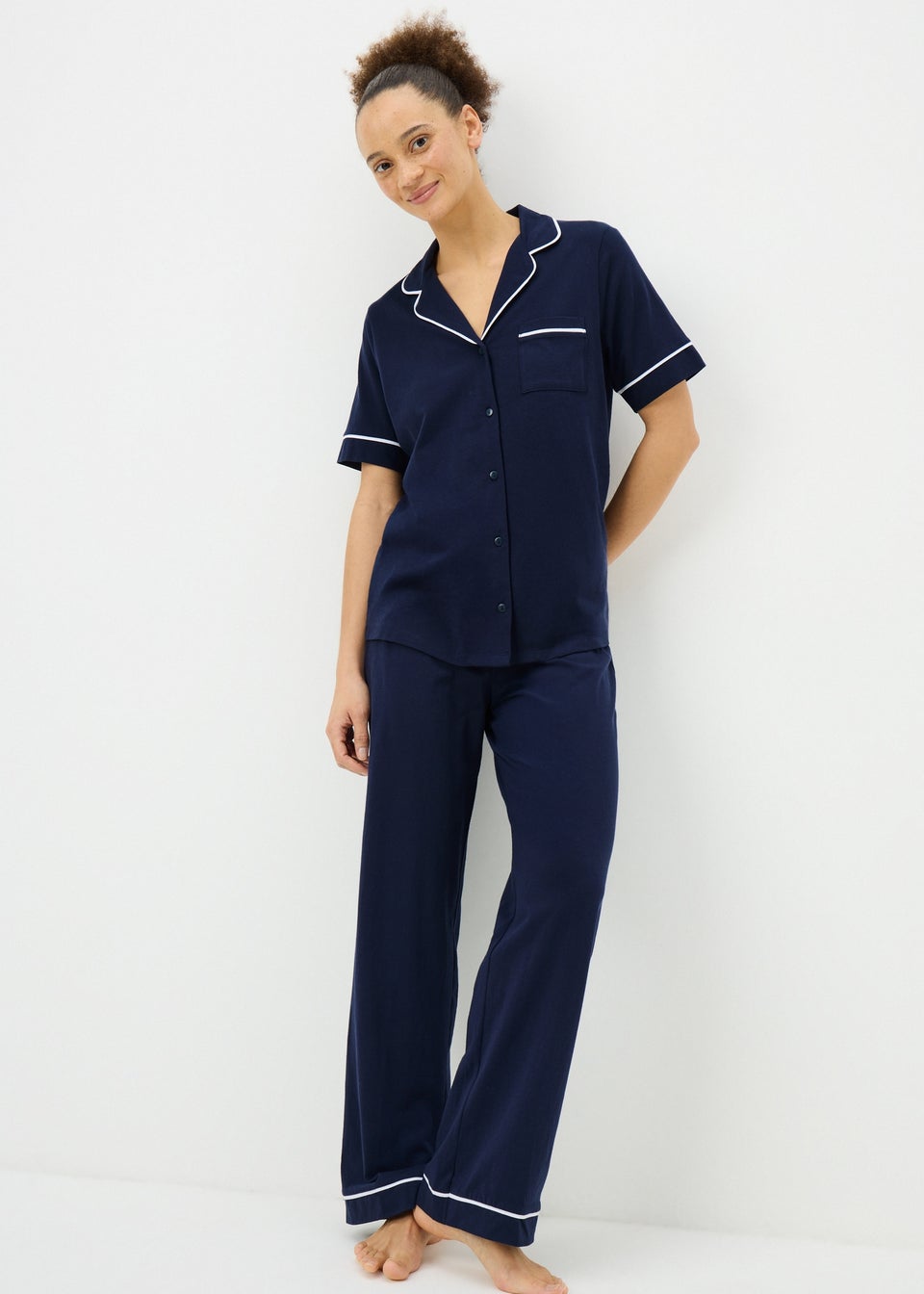 Navy Short Sleeve Traditional Pyjama Set