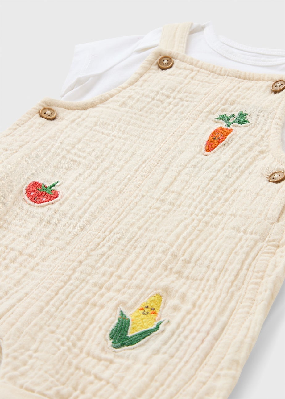 Baby Cream Veg Embroidered Top & Romper Set (Newborn-23mths)