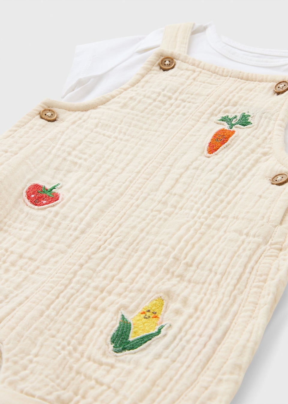 Baby Cream Veg Embroidered Top & Romper Set (Newborn-23mths)