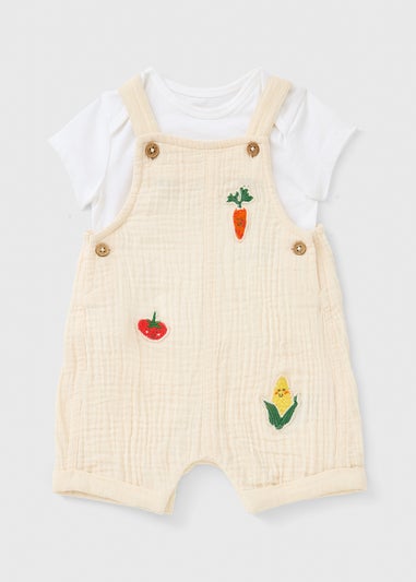 Baby Cream Veg Embroidered Top & Romper Set (Newborn-23mths)