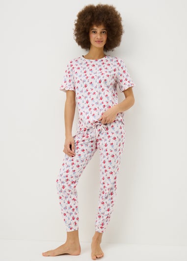 White Floral Frill Pyjama Set