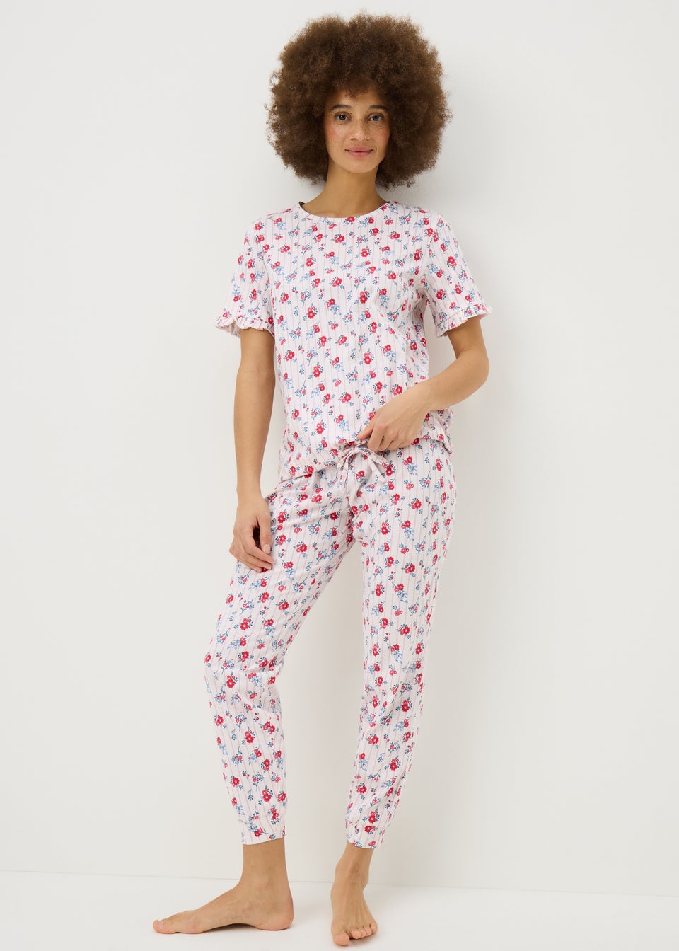 White Floral Frill Pyjama Set