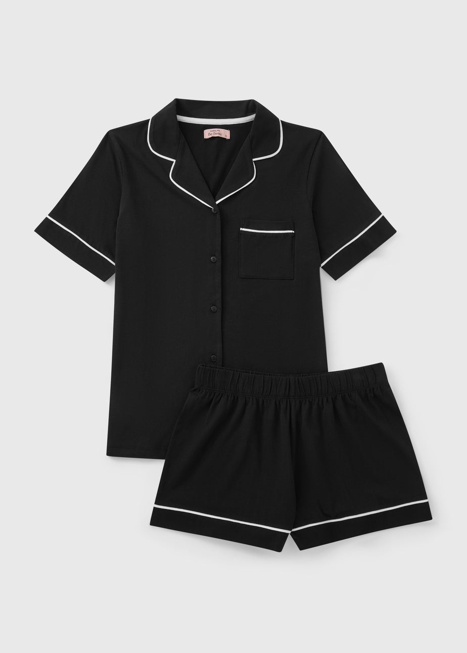 Black Traditional Button Up Pyjama Set
