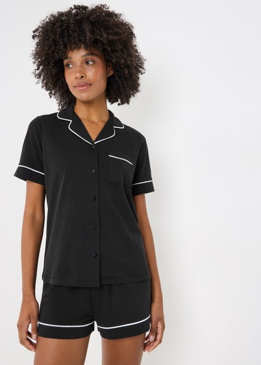 Black Traditional Button Up Pyjama Set