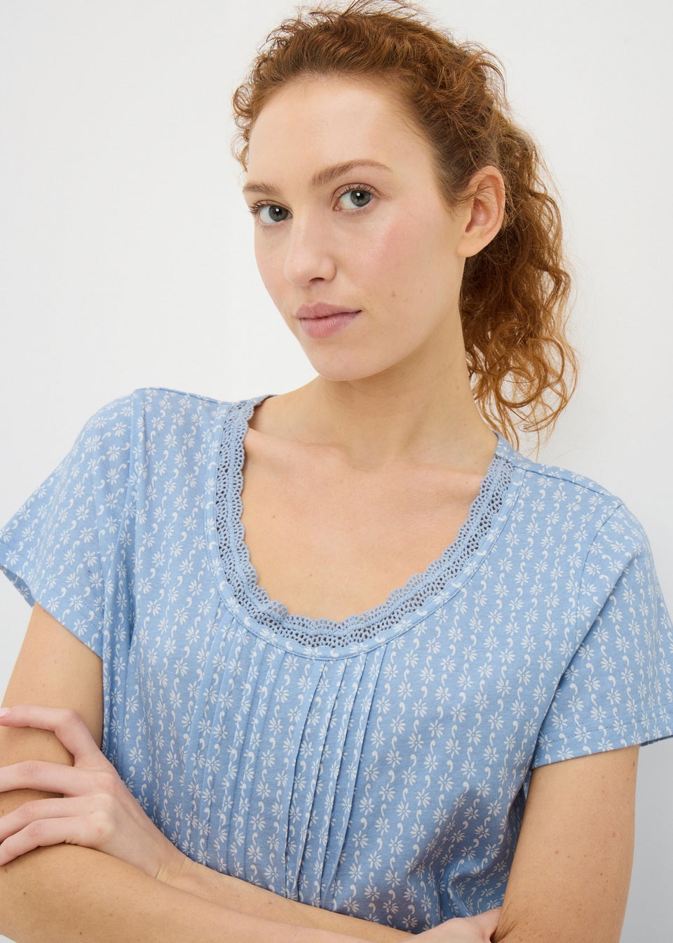 Blue Floral Lace Trim Nightie