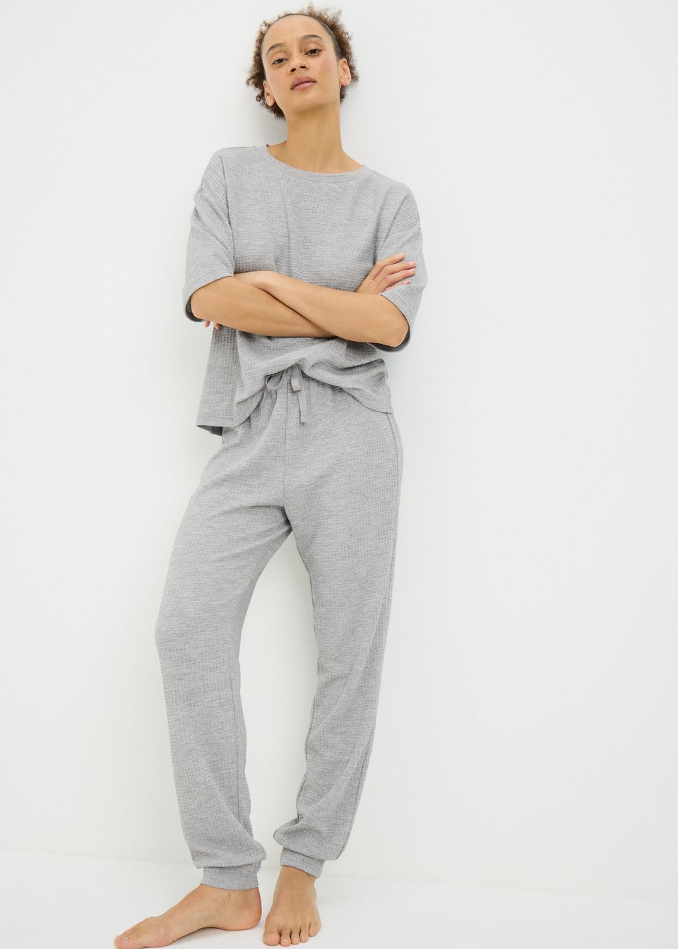 Grey Waffle Cuffed Pyjama Set