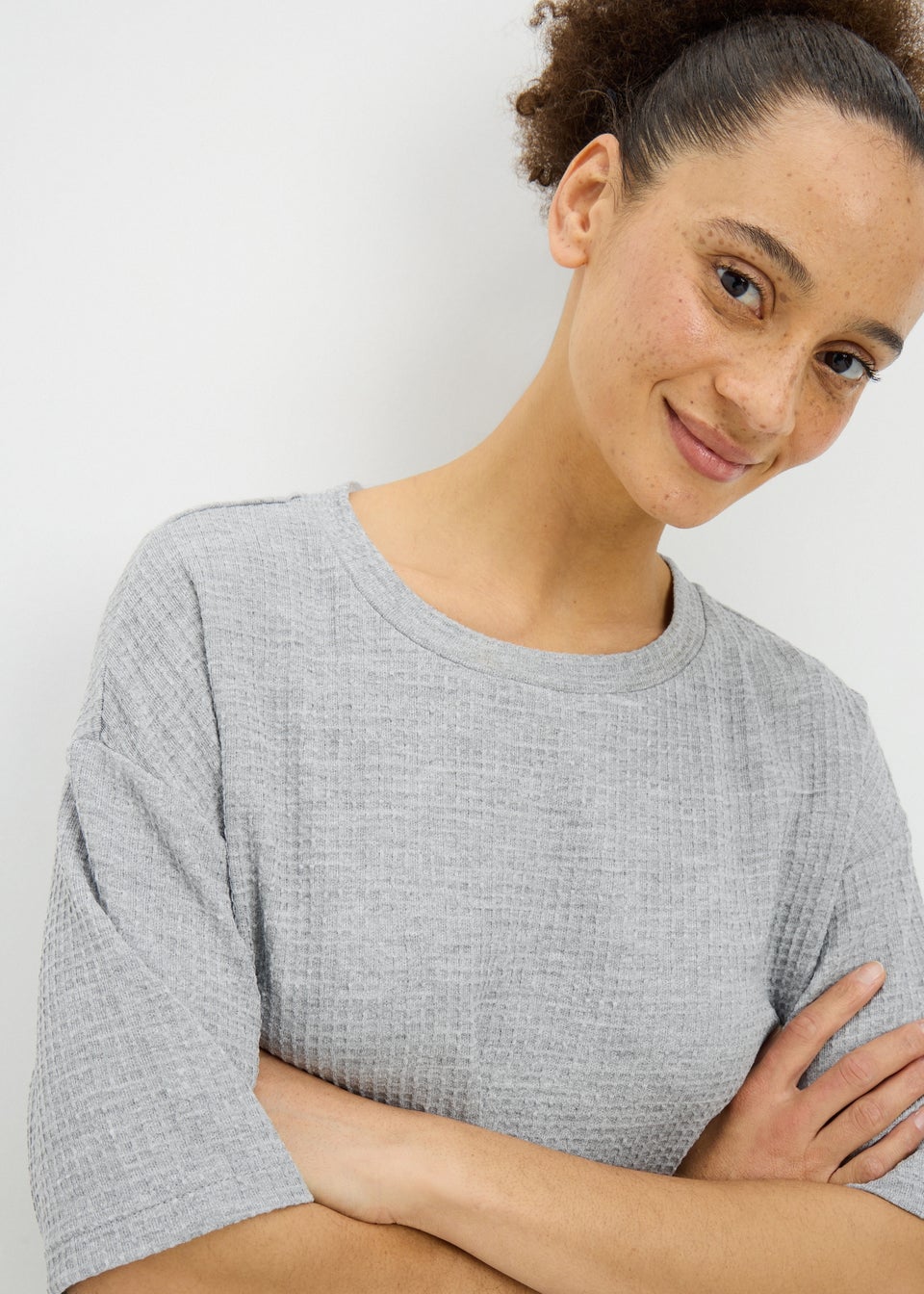 Grey Waffle Cuffed Pyjama Set