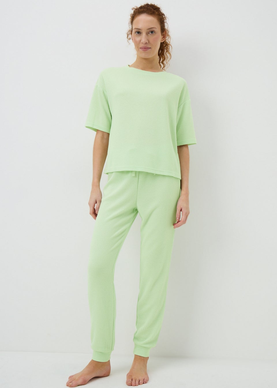 Sage Green Waffle Cuffed Leg Pyjama Set
