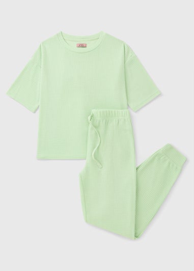 Sage Green Waffle Cuffed Leg Pyjama Set