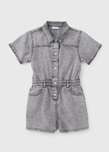 Girls Grey Denim Playsuit (7-15yrs)