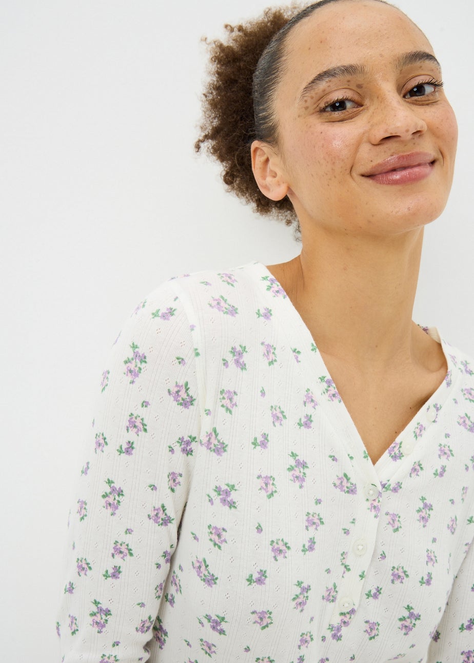 Cream Floral Pointelle Pyjama Set