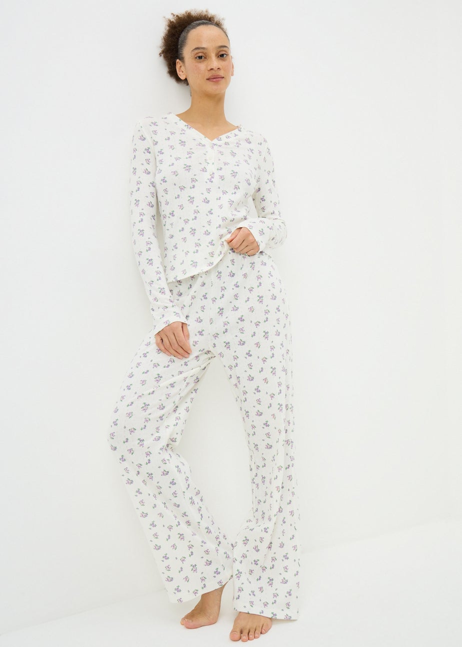 Cream Floral Pointelle Pyjama Set