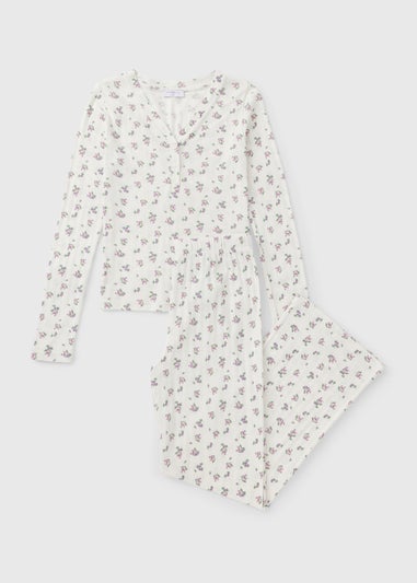 Cream Floral Pointelle Pyjama Set