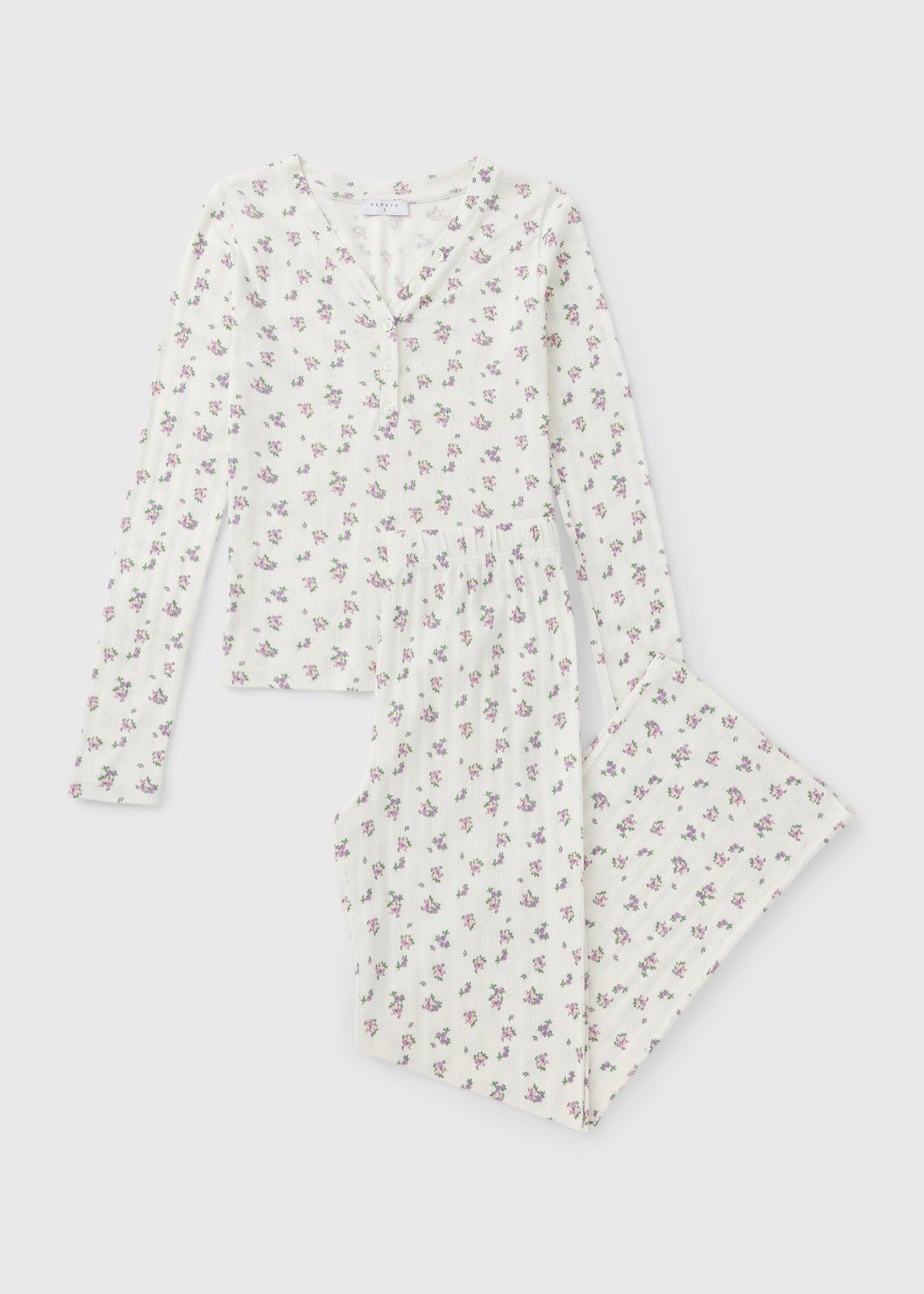 Cream Floral Pointelle Pyjama Set
