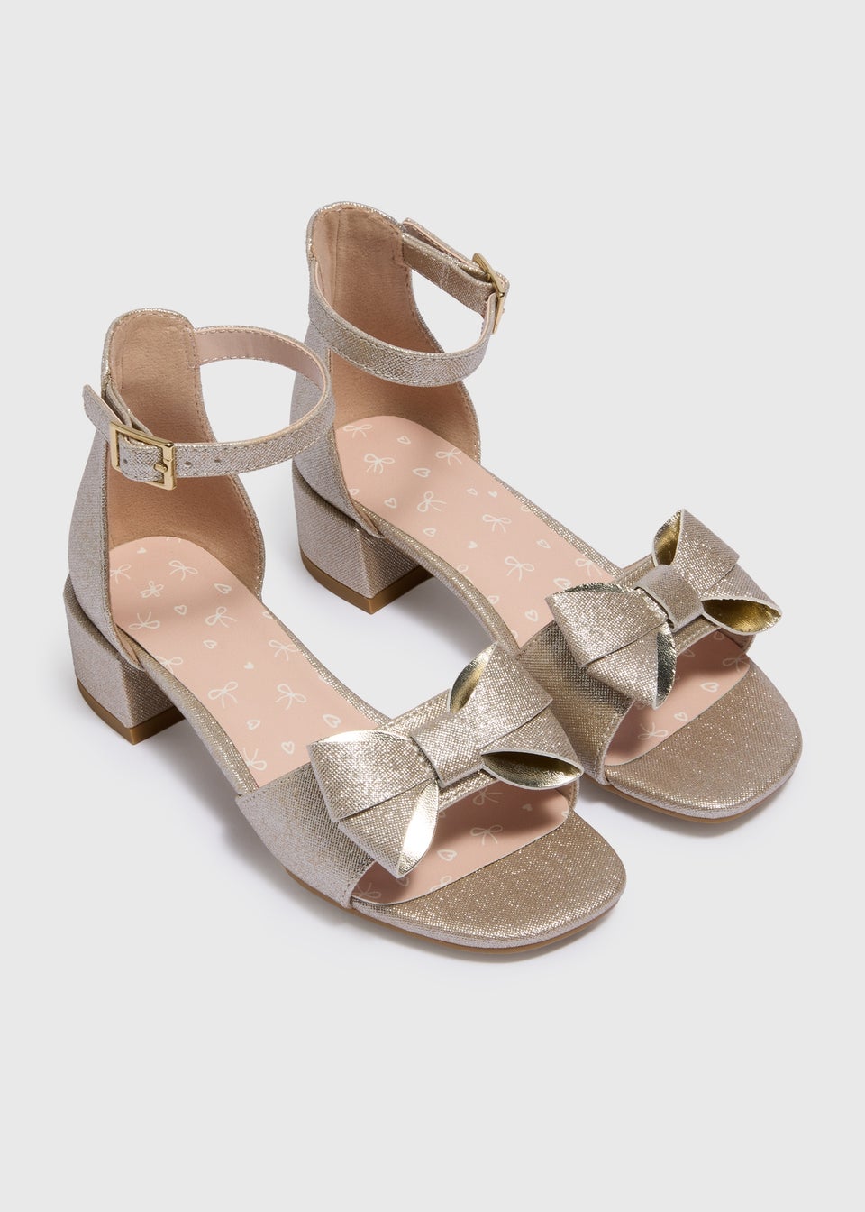 Girls Gold Bow Block Heels (Younger 10-Older 2)