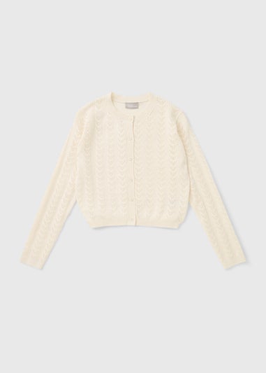 Girls White Patterned Cardigan (7-15yrs)