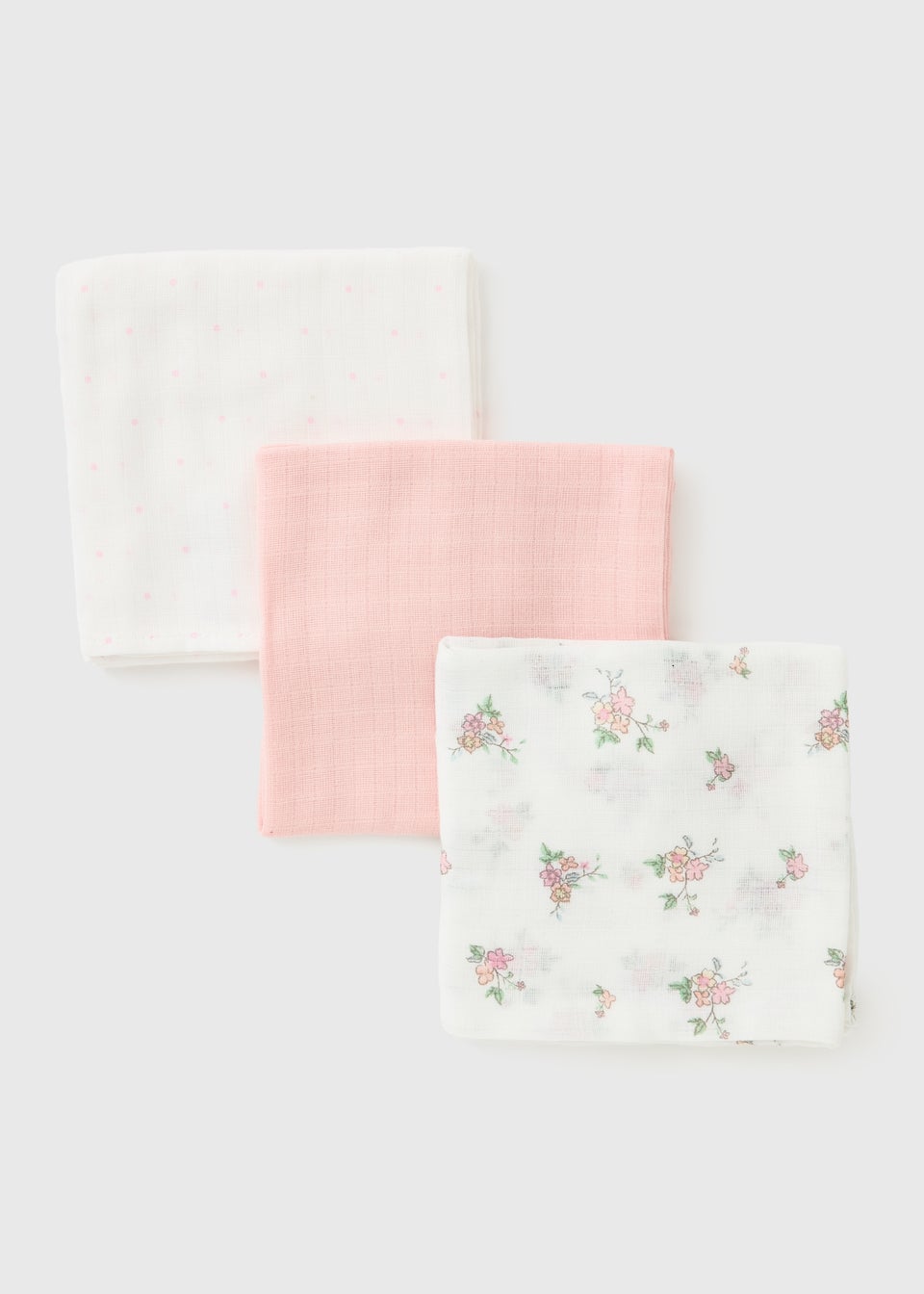 3 Pack Baby Pink Floral Spot Muslin Cloths