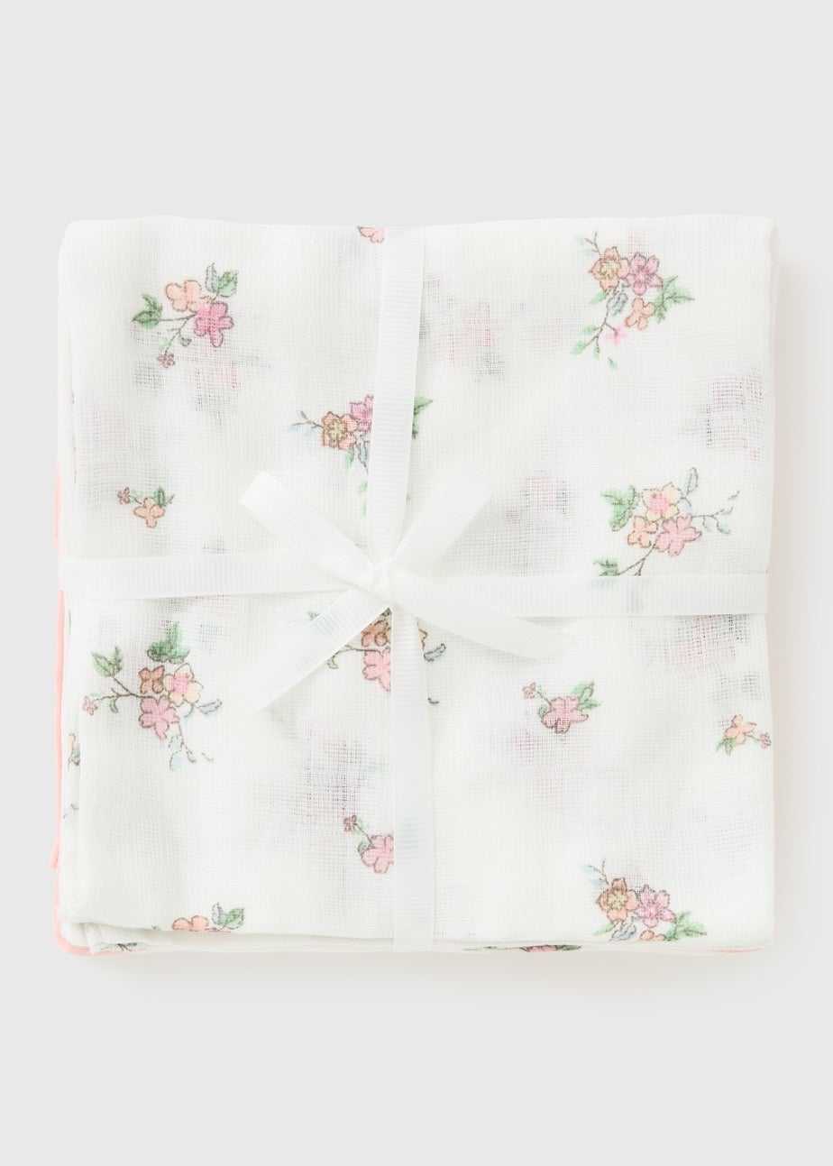 3 Pack Baby Pink Floral Spot Muslin Cloths