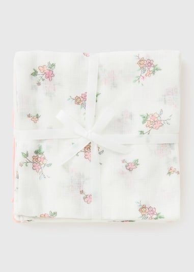 3 Pack Baby Pink Floral Spot Muslin Cloths