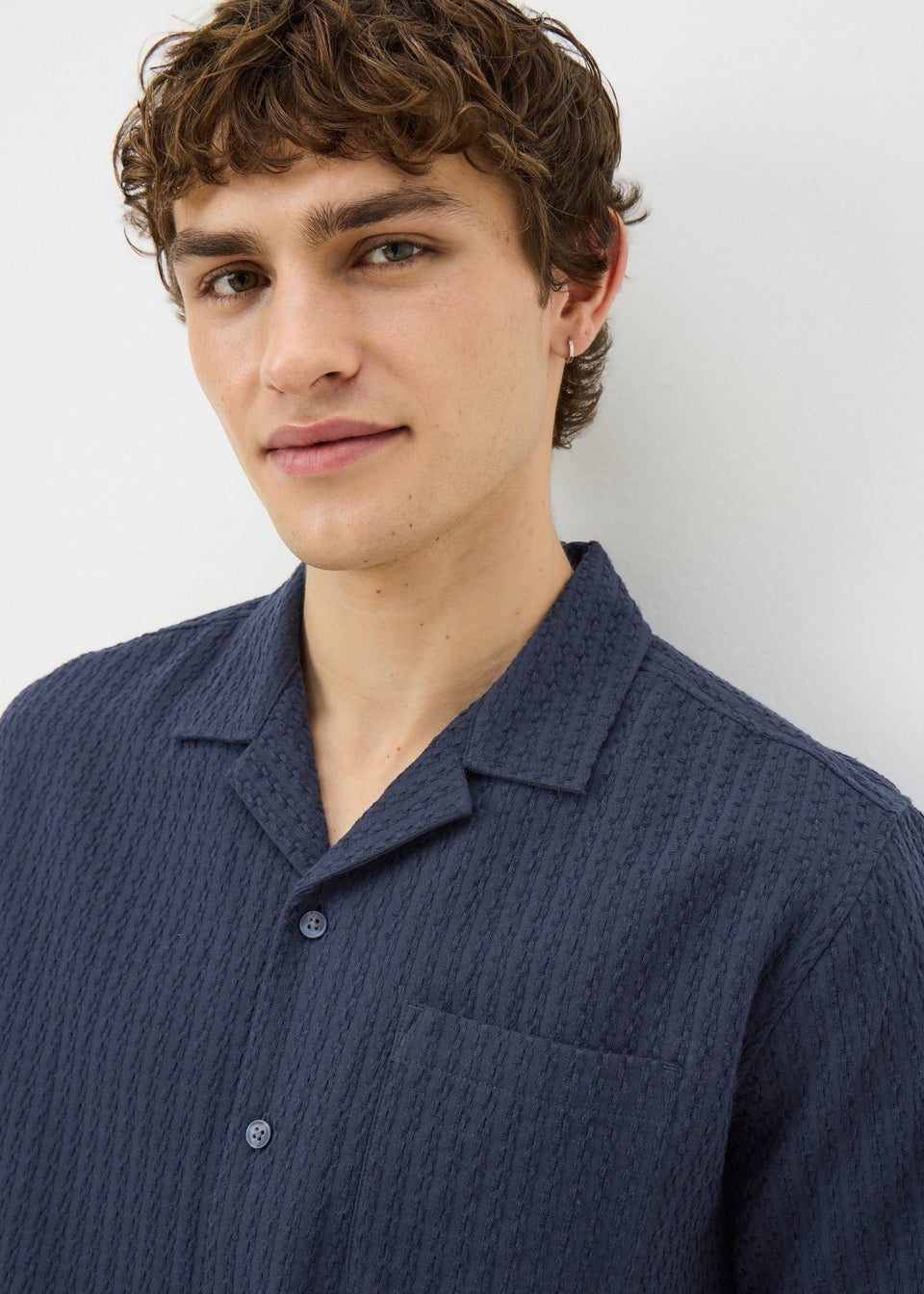 Navy Textured Short Sleeve Shirt