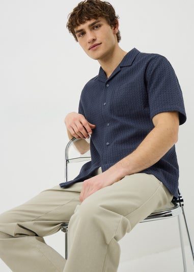 Navy Textured Short Sleeve Shirt